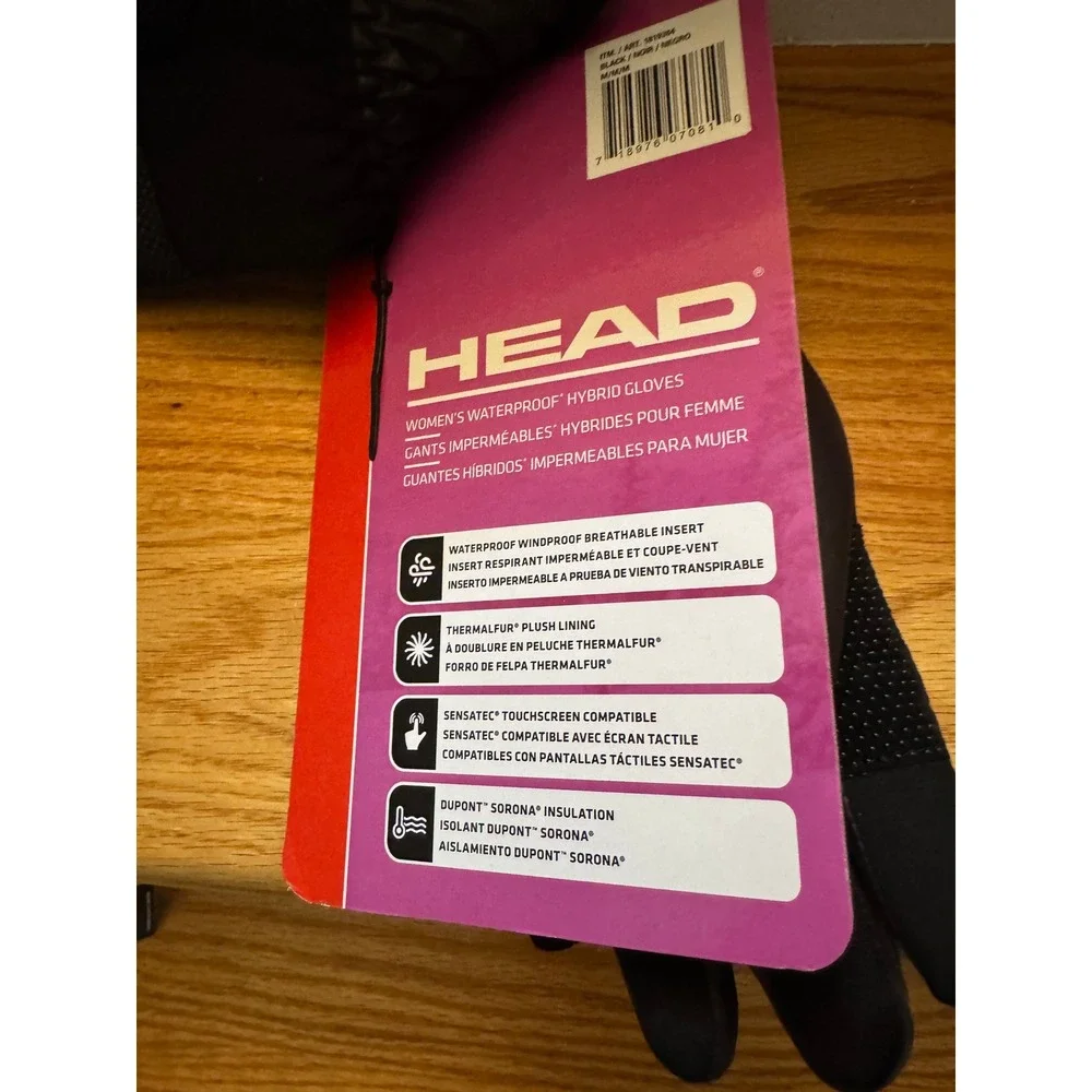 HEAD Women's Waterproof Hybrid Gloves Black Size Medium NWT Insulated Activewear
